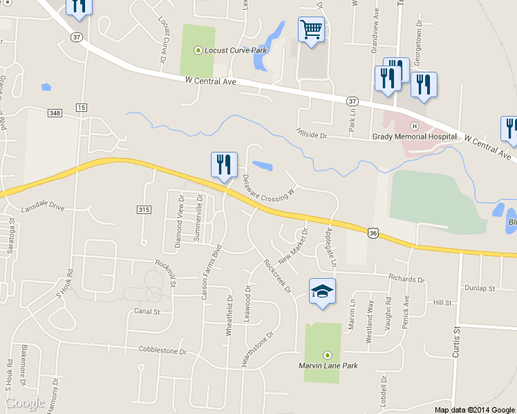map of restaurants, bars, coffee shops, grocery stores, and more near 1226 West William Street in Delaware