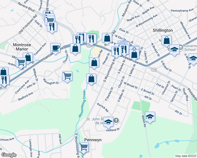 map of restaurants, bars, coffee shops, grocery stores, and more near 200 Hendel Street in Shillington