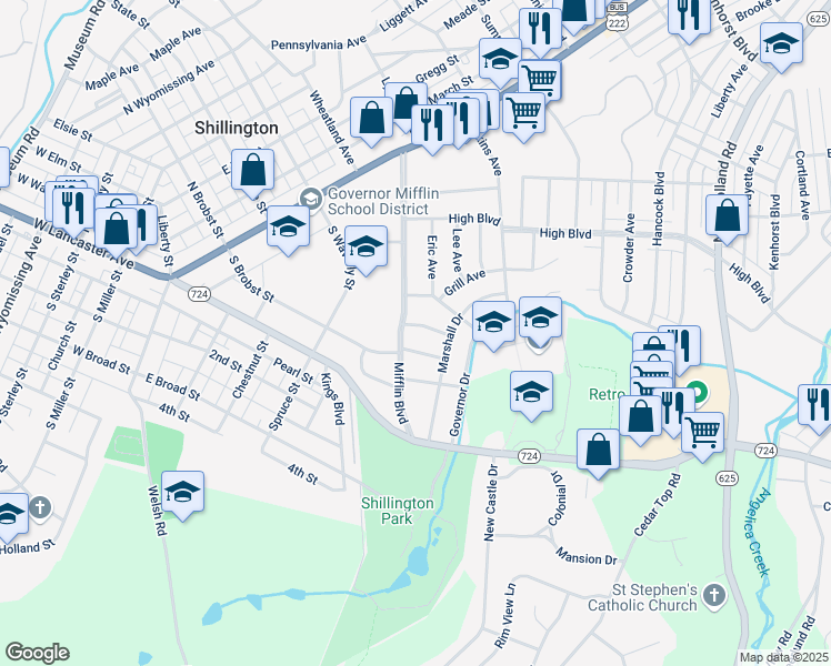 map of restaurants, bars, coffee shops, grocery stores, and more near 502 Wilson Pl in Reading