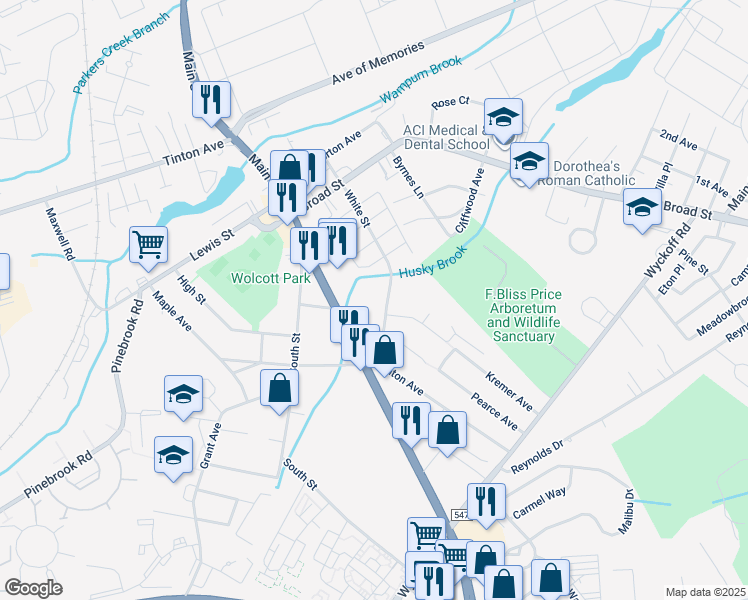 map of restaurants, bars, coffee shops, grocery stores, and more near 160 White Street in Eatontown