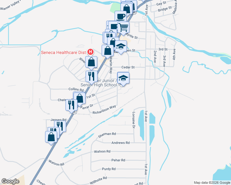 map of restaurants, bars, coffee shops, grocery stores, and more near 359 Richardson Way in Westwood