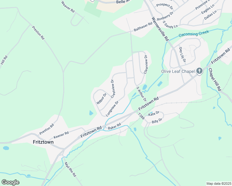 map of restaurants, bars, coffee shops, grocery stores, and more near 24 Crestview Drive in Sinking Spring