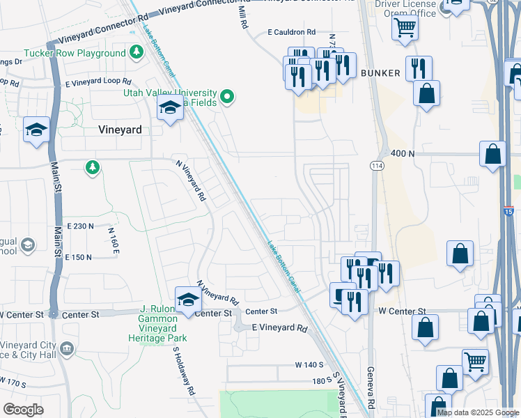 map of restaurants, bars, coffee shops, grocery stores, and more near 534 East 300 North in Orem