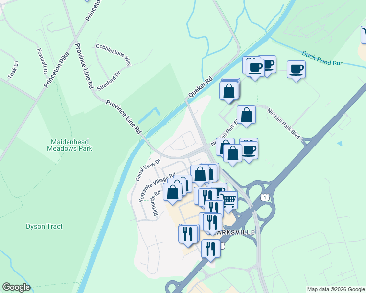 map of restaurants, bars, coffee shops, grocery stores, and more near 8 Baker Street in Lawrence Township
