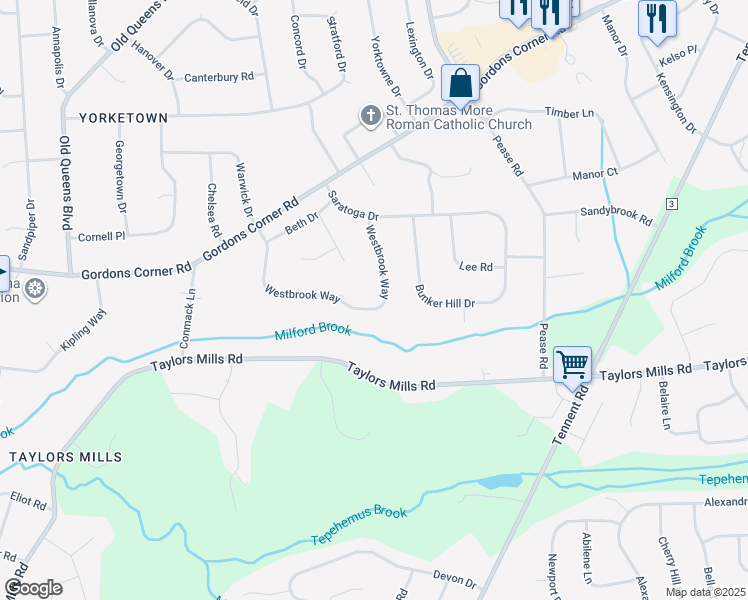 map of restaurants, bars, coffee shops, grocery stores, and more near 23 Westbrook Way in Manalapan Township