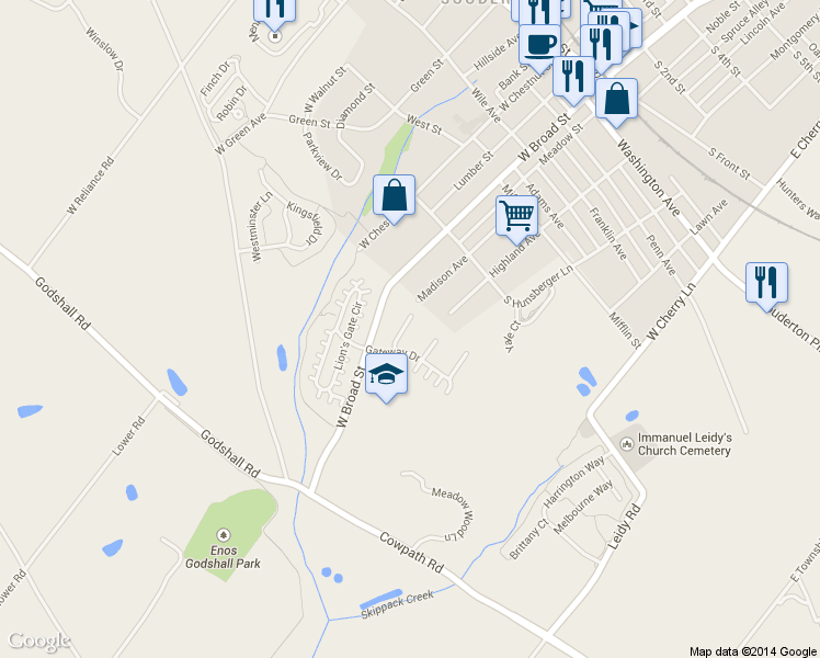 map of restaurants, bars, coffee shops, grocery stores, and more near 14 Clifton Court in Souderton