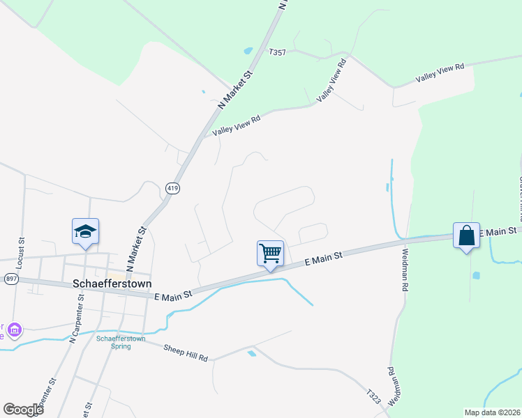 map of restaurants, bars, coffee shops, grocery stores, and more near 308 Hardwood Drive in Schaefferstown