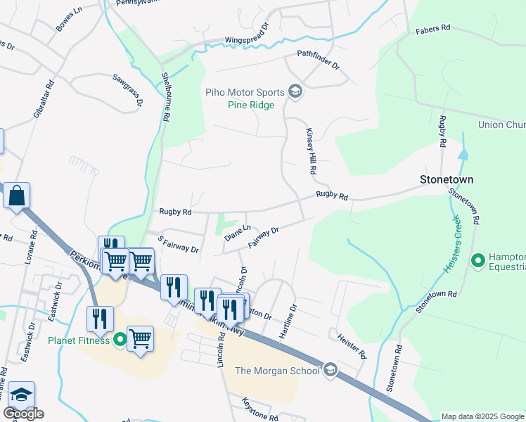 map of restaurants, bars, coffee shops, grocery stores, and more near 216 Rugby Rd in Birdsboro