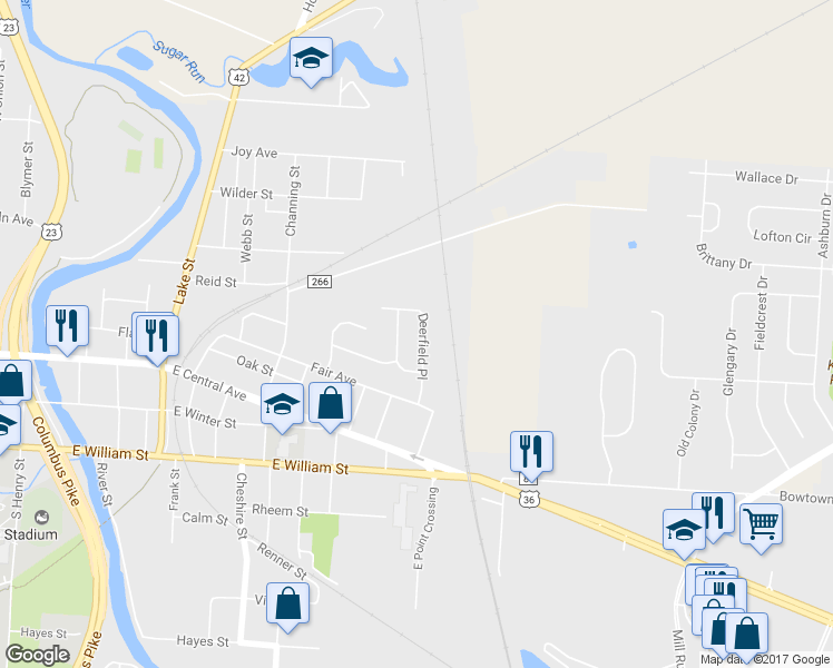 map of restaurants, bars, coffee shops, grocery stores, and more near 75 Deerfield Place in Delaware