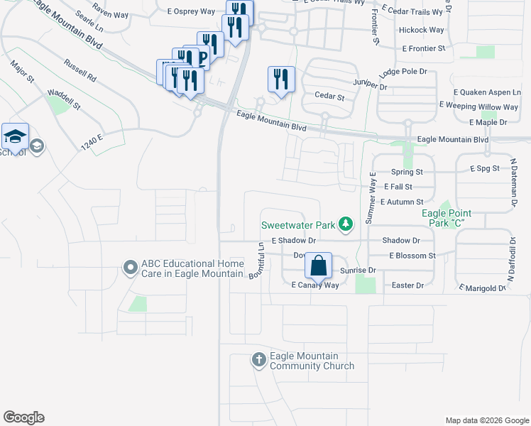 map of restaurants, bars, coffee shops, grocery stores, and more near 3774 Bountiful Lane in Eagle Mountain