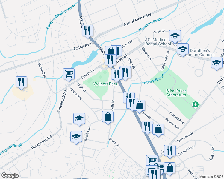 map of restaurants, bars, coffee shops, grocery stores, and more near 76 South Street in Eatontown