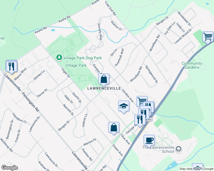 map of restaurants, bars, coffee shops, grocery stores, and more near 108 Bergen Street in Lawrence Township