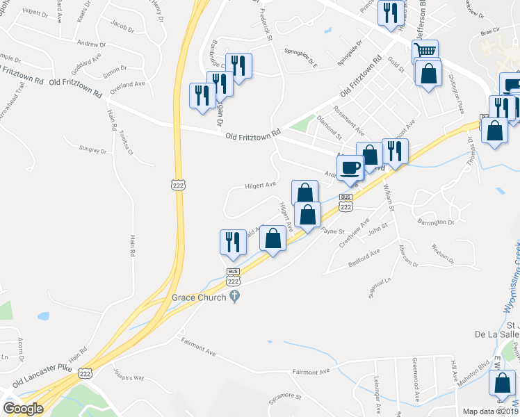 map of restaurants, bars, coffee shops, grocery stores, and more near 6 Hilgert Avenue in Reading