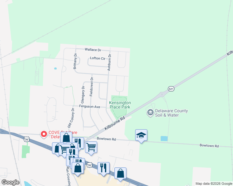 map of restaurants, bars, coffee shops, grocery stores, and more near 160 Harvard Loop in Delaware
