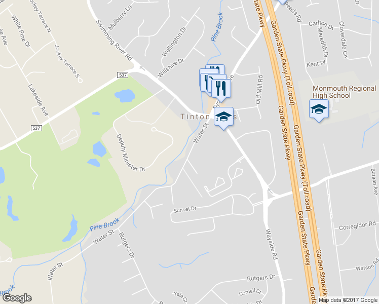 map of restaurants, bars, coffee shops, grocery stores, and more near 63 Water Street in Eatontown