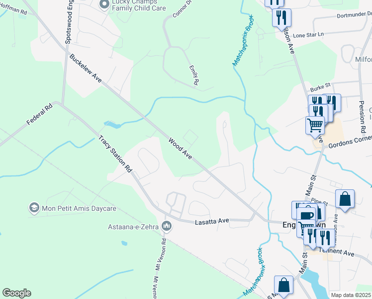 map of restaurants, bars, coffee shops, grocery stores, and more near 700 Justin Way in Manalapan Township