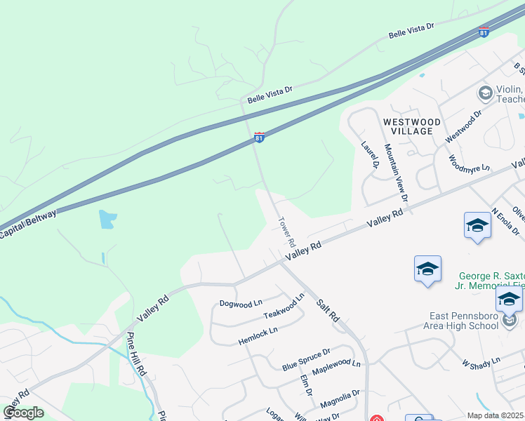 map of restaurants, bars, coffee shops, grocery stores, and more near 625 Tower Road in Enola