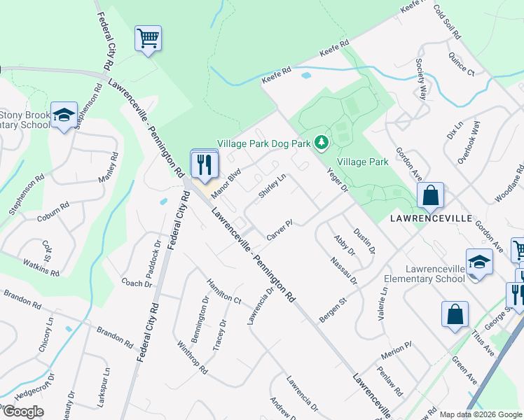 map of restaurants, bars, coffee shops, grocery stores, and more near K17 Shirley Lane in Trenton