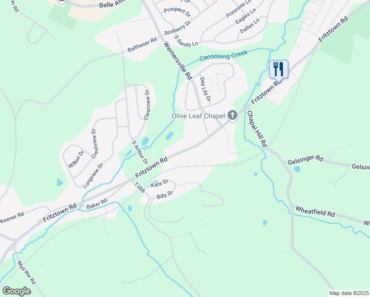 map of restaurants, bars, coffee shops, grocery stores, and more near 933 Fritztown Road in Sinking Spring