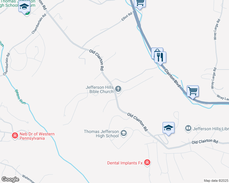 map of restaurants, bars, coffee shops, grocery stores, and more near 720 Old Clairton Road in Jefferson Hills