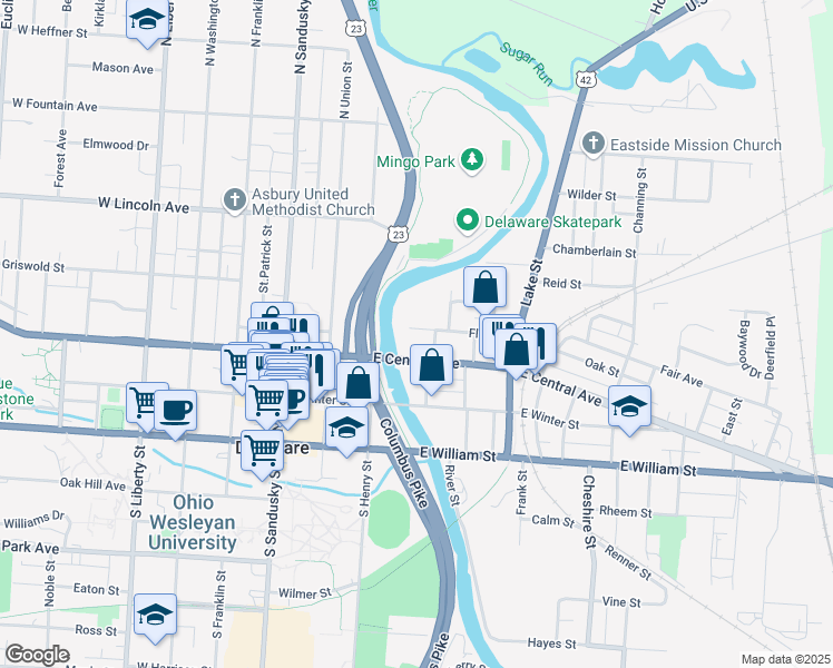 map of restaurants, bars, coffee shops, grocery stores, and more near 16 Flax Street in Delaware