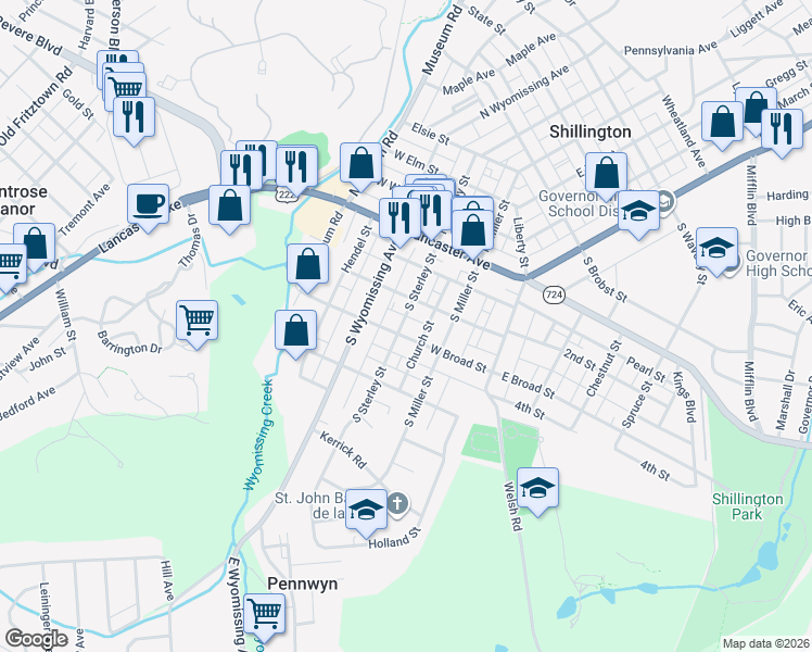 map of restaurants, bars, coffee shops, grocery stores, and more near 207 West Broad Street in Reading