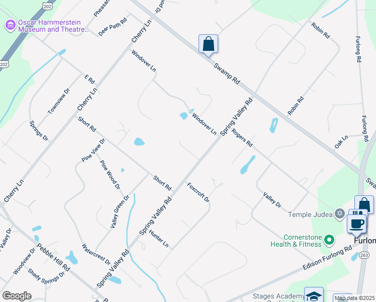 map of restaurants, bars, coffee shops, grocery stores, and more near 107 Spring Meadow Lane in Doylestown