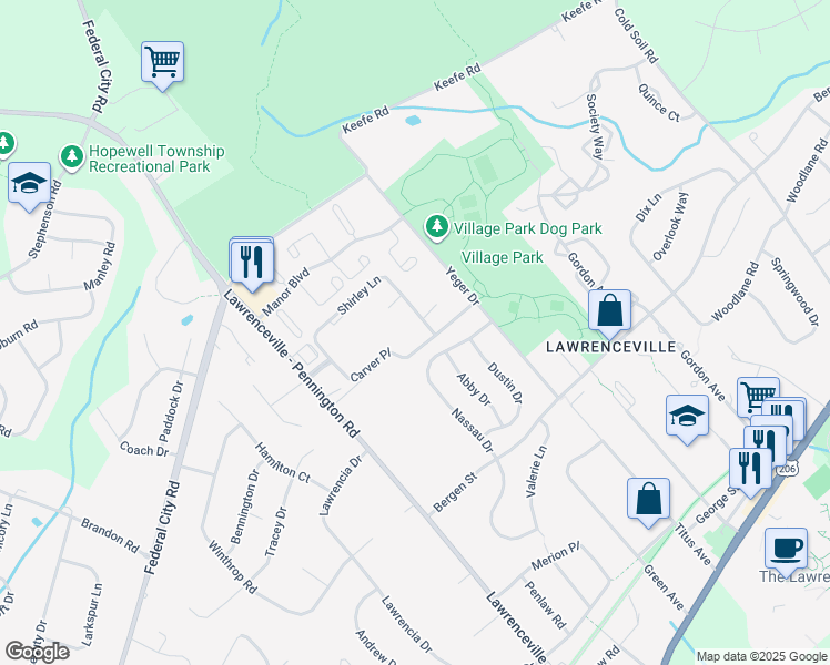map of restaurants, bars, coffee shops, grocery stores, and more near D6 Carver Place in Trenton