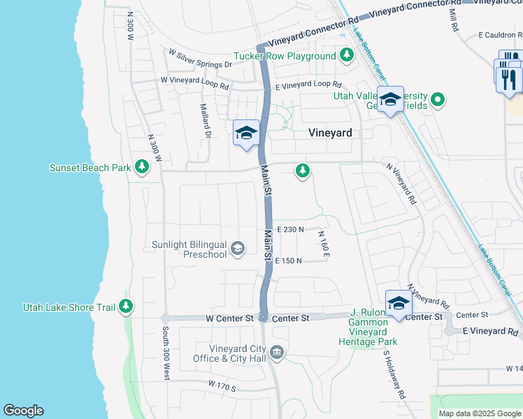 map of restaurants, bars, coffee shops, grocery stores, and more near 278 North 20 West in Vineyard