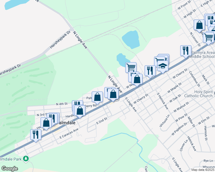 map of restaurants, bars, coffee shops, grocery stores, and more near 1803 Lehman St in Hershey