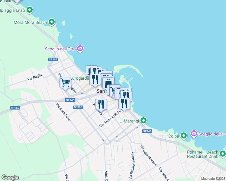 map of restaurants, bars, coffee shops, grocery stores, and more near 4 Via Quarto in San Foca