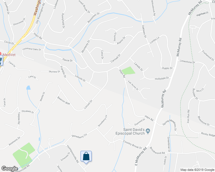 map of restaurants, bars, coffee shops, grocery stores, and more near 2715 Locust Drive in Pittsburgh