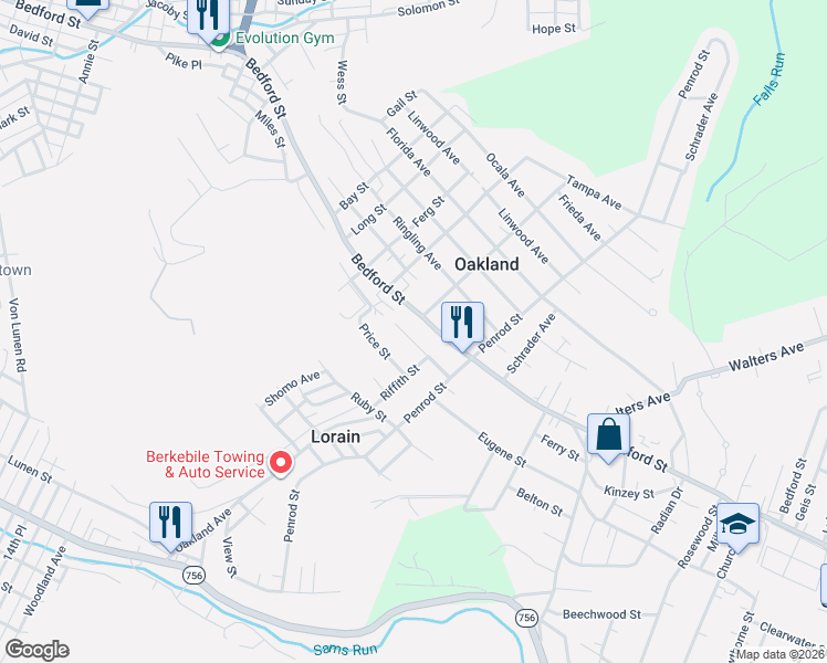 map of restaurants, bars, coffee shops, grocery stores, and more near 1524-1724 Winter St in Johnstown
