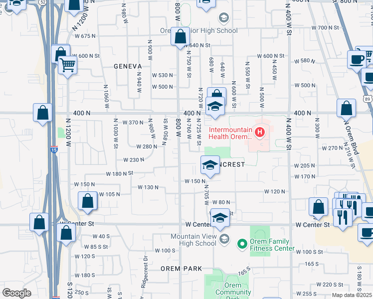map of restaurants, bars, coffee shops, grocery stores, and more near 273 North 760 West in Orem