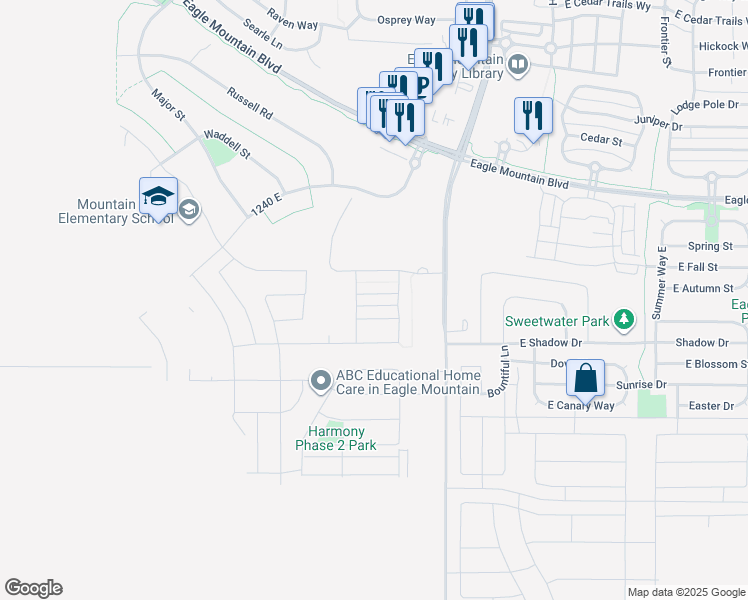 map of restaurants, bars, coffee shops, grocery stores, and more near 1336 North Shallow Water Road in Eagle Mountain