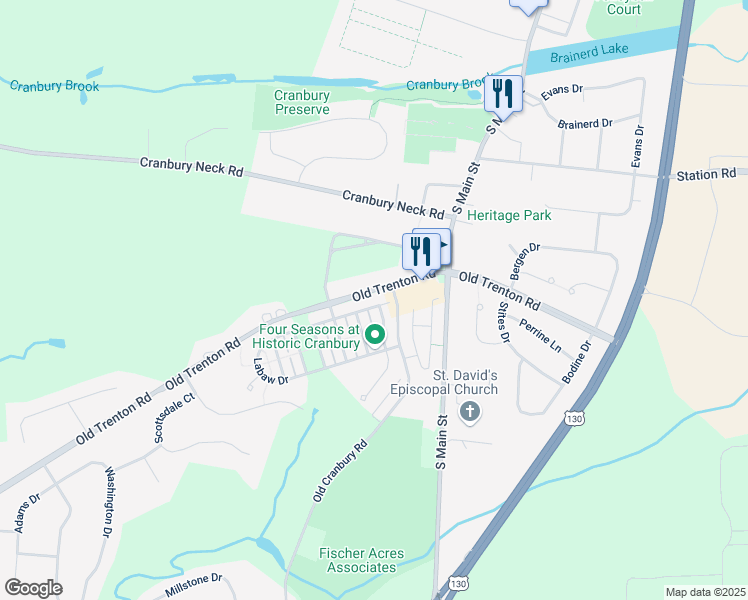 map of restaurants, bars, coffee shops, grocery stores, and more near 80 Labaw Drive in East Windsor