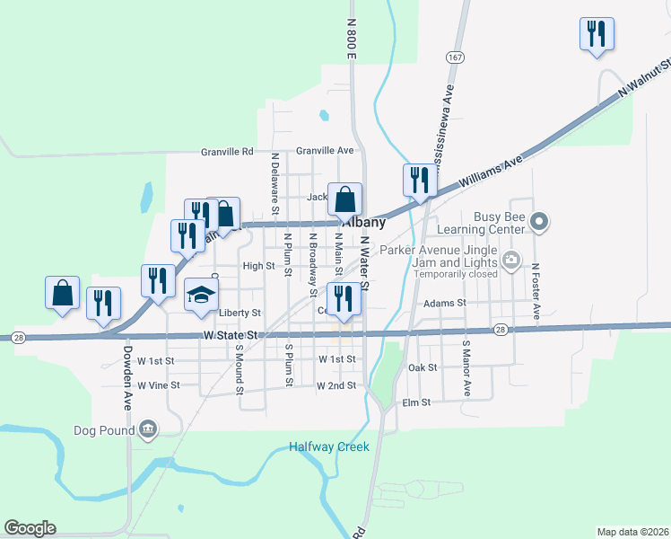 map of restaurants, bars, coffee shops, grocery stores, and more near 213 High Street in Albany