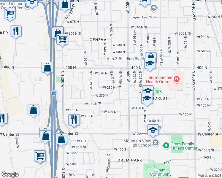 map of restaurants, bars, coffee shops, grocery stores, and more near 887 West 230 North in Orem