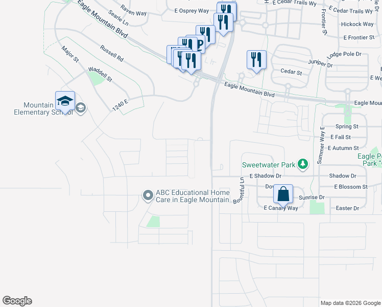 map of restaurants, bars, coffee shops, grocery stores, and more near 3778 Old Salty Way in Eagle Mountain