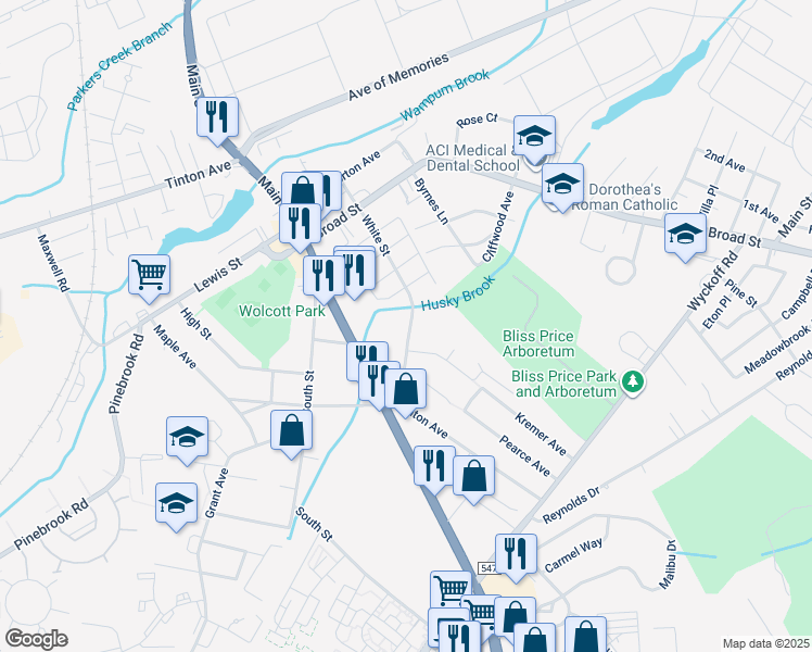 map of restaurants, bars, coffee shops, grocery stores, and more near 160 White Street in Eatontown