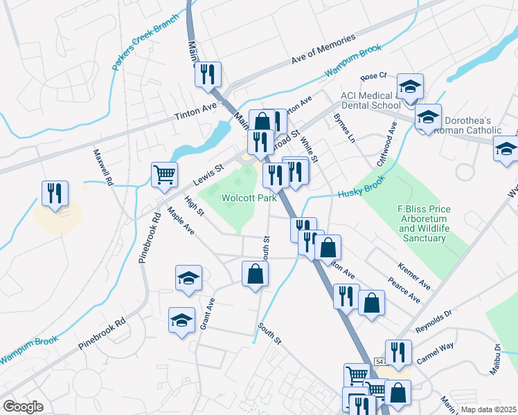 map of restaurants, bars, coffee shops, grocery stores, and more near 76 South Street in Eatontown