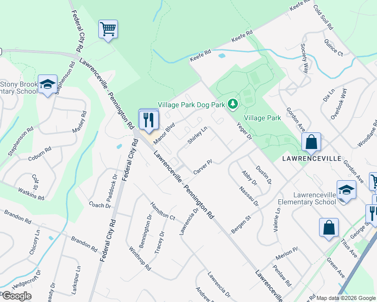 map of restaurants, bars, coffee shops, grocery stores, and more near K17 Shirley Lane in Trenton