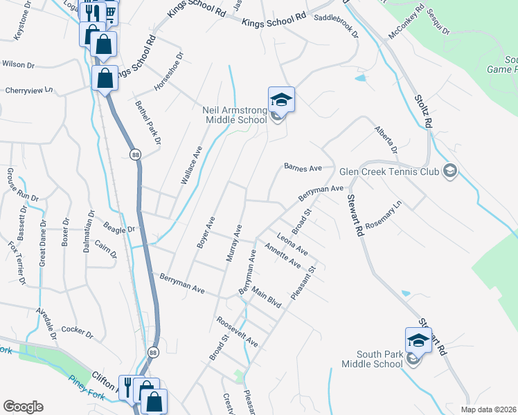 map of restaurants, bars, coffee shops, grocery stores, and more near 5961 Murray Avenue in Bethel Park