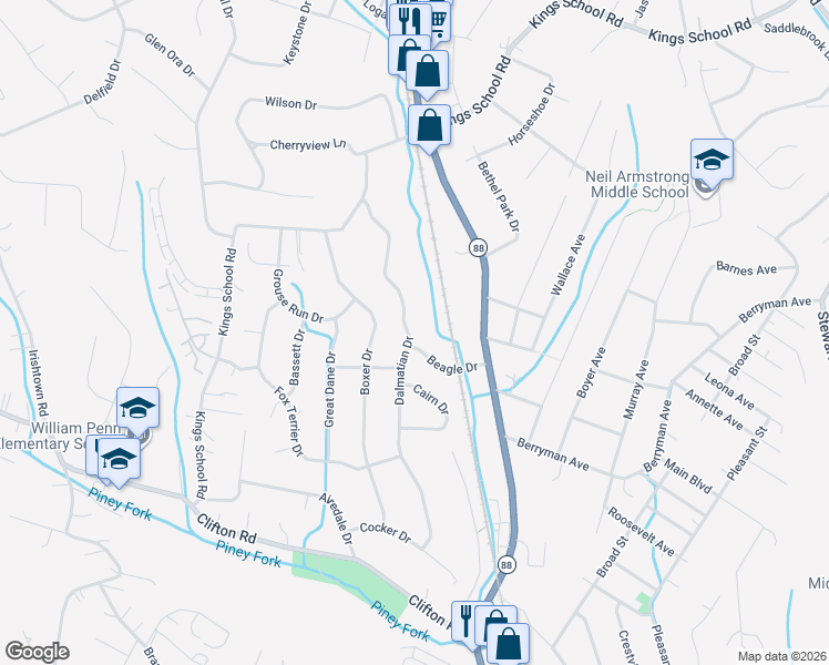map of restaurants, bars, coffee shops, grocery stores, and more near 5999 Dalmatian Drive in Bethel Park