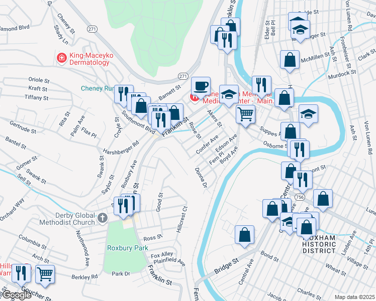 map of restaurants, bars, coffee shops, grocery stores, and more near 1150R Confer Avenue in Johnstown