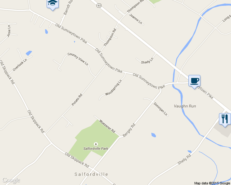 map of restaurants, bars, coffee shops, grocery stores, and more near 2600 Woodspring Ln in Harleysville