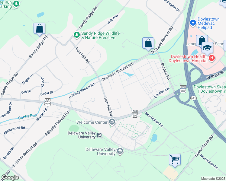 map of restaurants, bars, coffee shops, grocery stores, and more near 244 Wood Street in Doylestown
