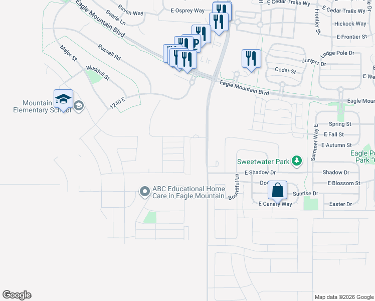 map of restaurants, bars, coffee shops, grocery stores, and more near 3778 Old Salty Way in Eagle Mountain
