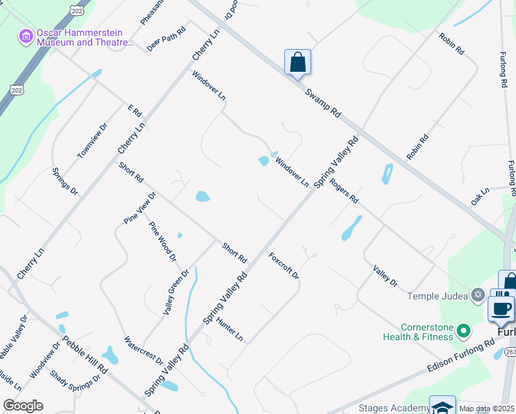 map of restaurants, bars, coffee shops, grocery stores, and more near 106 Spring Meadow Lane in Doylestown