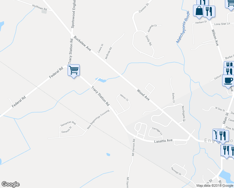 map of restaurants, bars, coffee shops, grocery stores, and more near 114 Heron Court in Englishtown